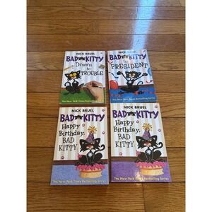 Bundle 4 Nick Bruel Bad Kitty Books Lot Childrens Chapter Books Set of 4